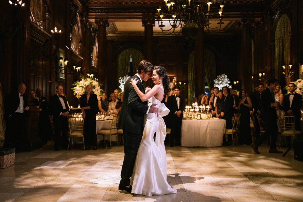 Bride and groom stand in each other's arms on the dance floor at the University Club in New York City.

University Club Wedding Photographer. Manhattan Luxury Wedding Photographer. Manhattan Bridal Portraits. Luxury Local Wedding NYC. 